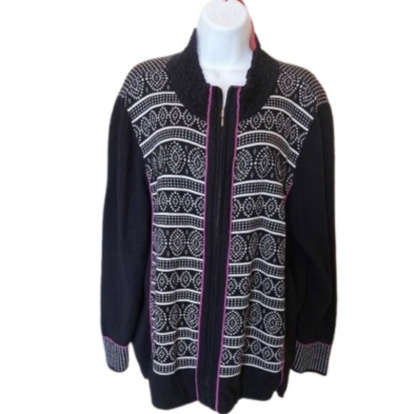 Black, White and Purple Cardigan Size 2X - Picture 1 of 11